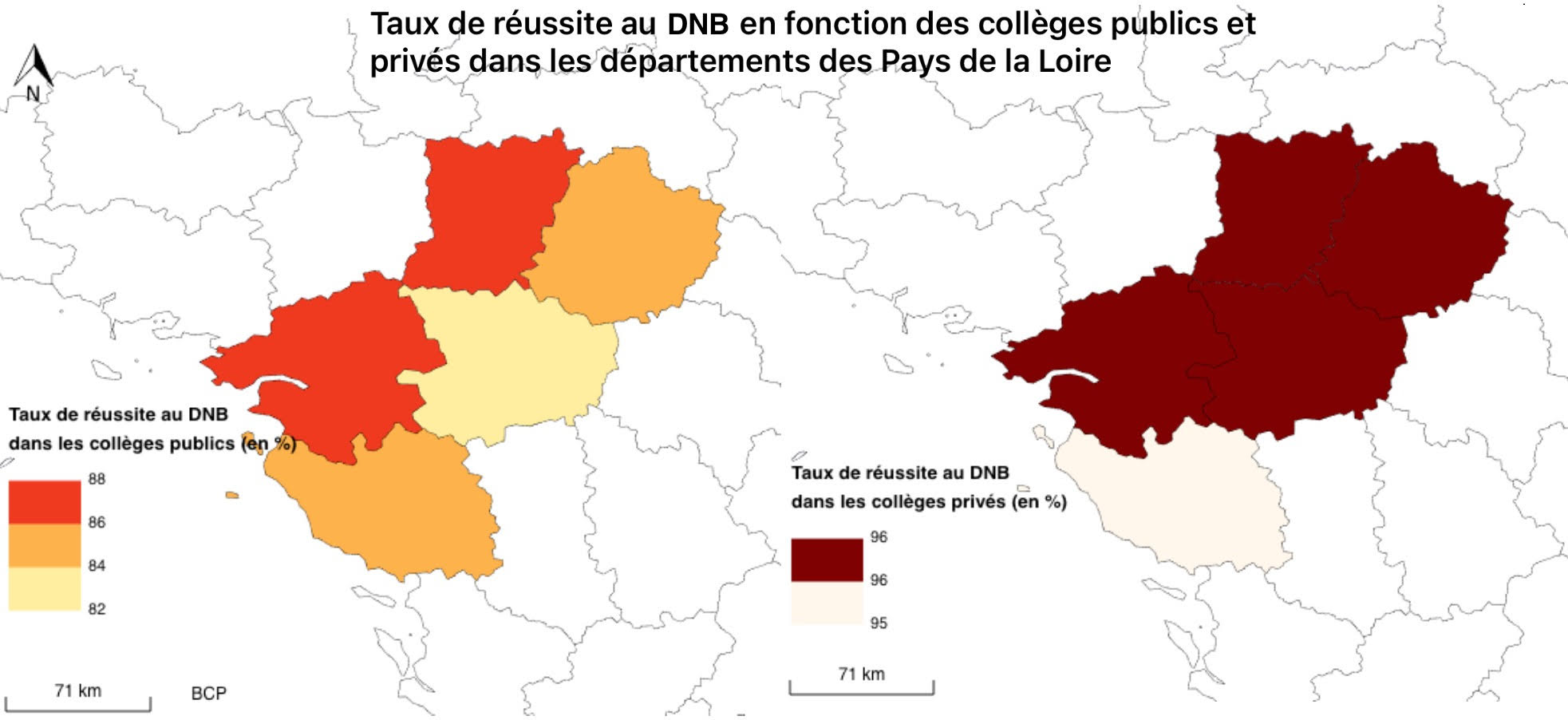Taux de réussite et collèges privés par région